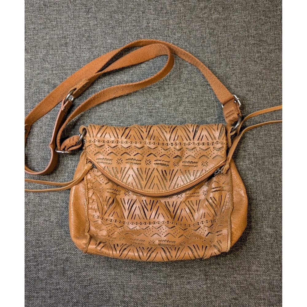 The Sak Brown Leather Abstract Crossbody Bag Geometrical Women's Boho Purse